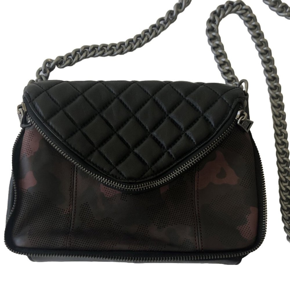 NWOT ASH Leather Black and Red Crossbody Foldover Chain Strap Zipper Detail